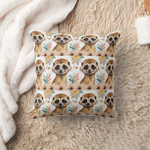 Meerkat Vintage Floral Pattern Throw Pillow