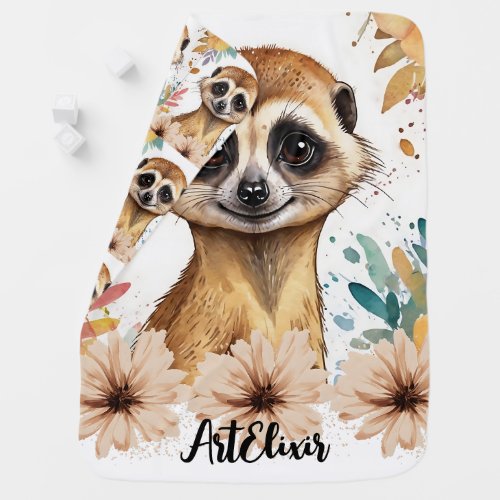 Meerkat Vintage Floral Print Baby Blanket