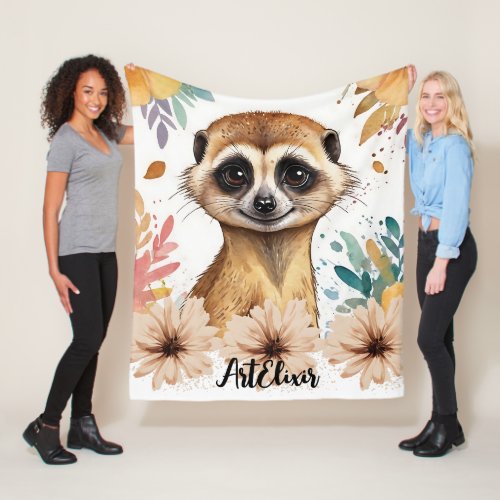 Meerkat Vintage Floral Print  Fleece Blanket