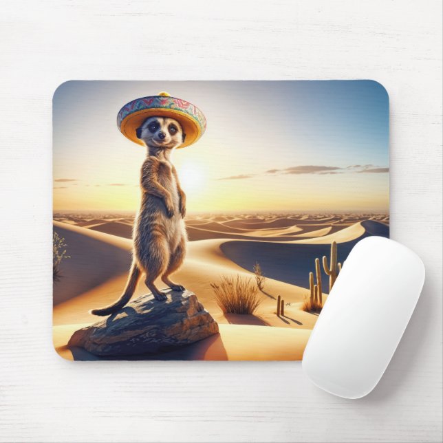 Meerkat Wearing a Mexican Sombrero Mouse Pad (With Mouse)