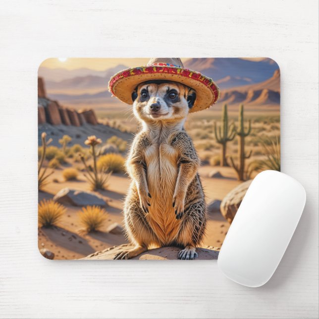 Meerkat Wearing a Sombrero  Mouse Pad (With Mouse)