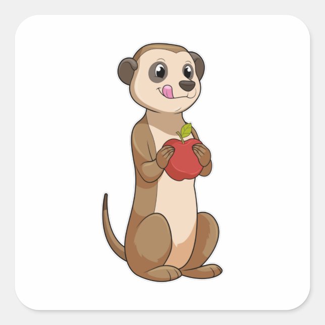 Meerkat with Apple Square Sticker (Front)