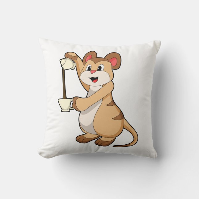 Meerkat with Coffee pot & Coffee.PNG Throw Pillow (Front)