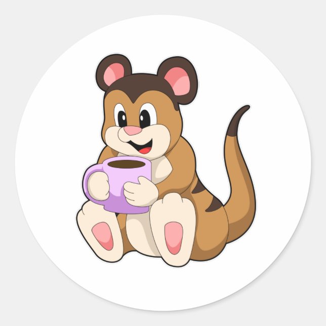 Meerkat with Cup of Coffee Classic Round Sticker (Front)