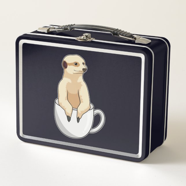Meerkat with Cup of Coffee Metal Lunch Box (Front)