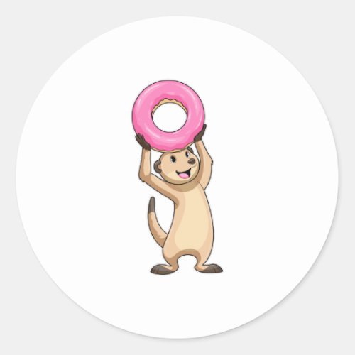 Meerkat with Donut Classic Round Sticker