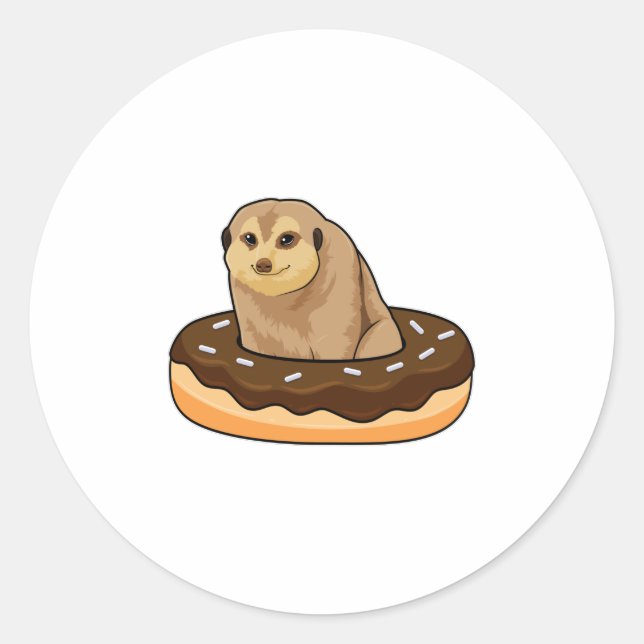 Meerkat with Donut Classic Round Sticker (Front)