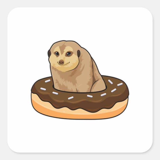 Meerkat with Donut Square Sticker (Front)