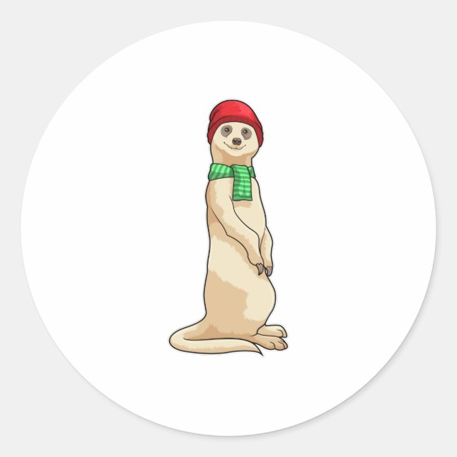 Meerkat with Hat and Scarf Classic Round Sticker (Front)