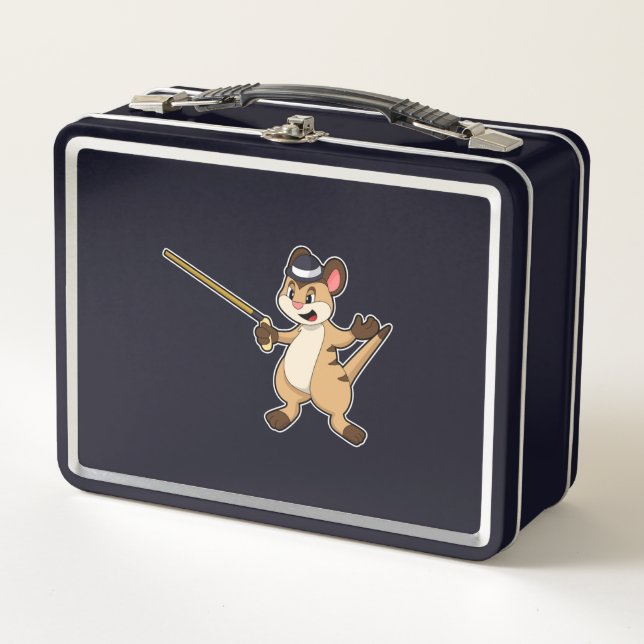 Meerkat with Hat and Walking stick Metal Lunch Box (Front)