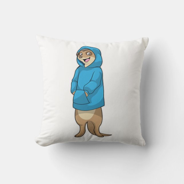Meerkat with Hoodie Throw Pillow (Front)
