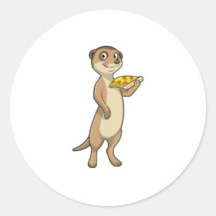 Meerkat with Pizza Classic Round Sticker