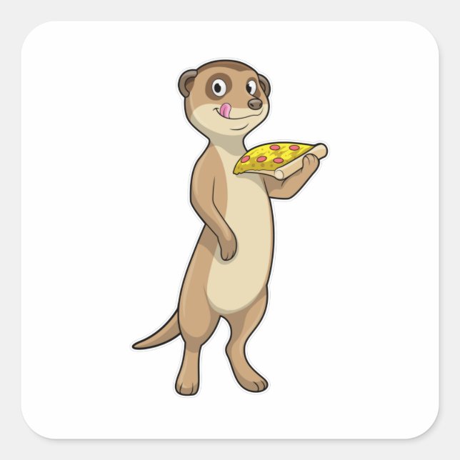 Meerkat with Pizza Square Sticker (Front)