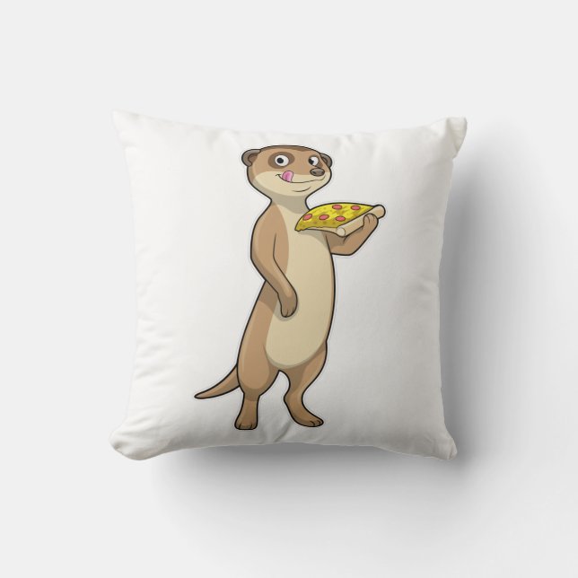 Meerkat with Pizza Throw Pillow (Front)