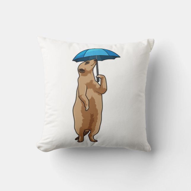 Meerkat with Umbrella Throw Pillow (Front)