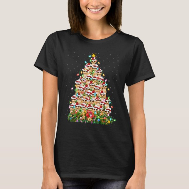Meerkat   Xmas Lights Santa Meerkat Christmas Tree T-Shirt (Front)
