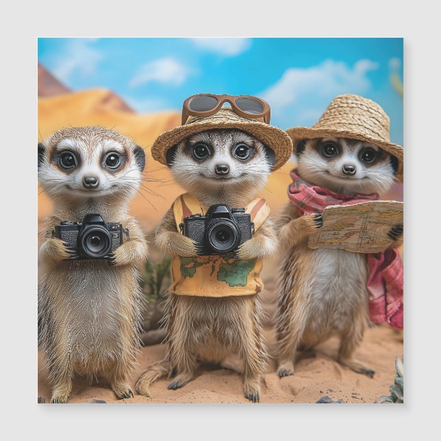 Meerkats Dressed as Tourists with Cameras and Maps (Front)