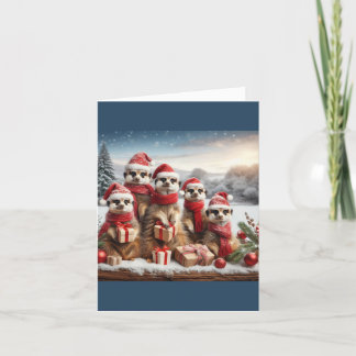 Meerkats in christmas hats letterpress thank you card