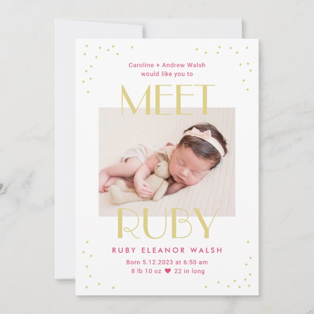 Meet Baby Editable Color Baby Birth Announcement (Front)