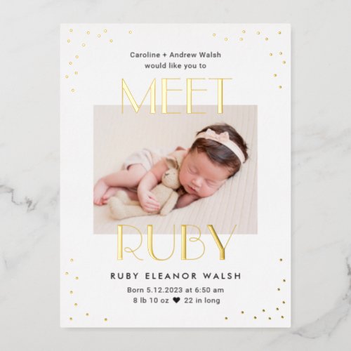 Meet Baby Foil Birth Announcement Postcard