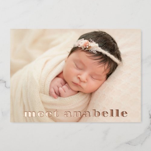 Meet Baby Photo Collage Rose Gold  Foil Invitation