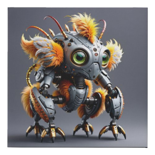 Meet Fuzzy the Cutest Robot Ever Faux Canvas Print