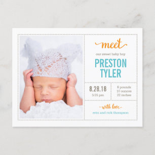MEET HIM Modern Birth Announcement Postcard