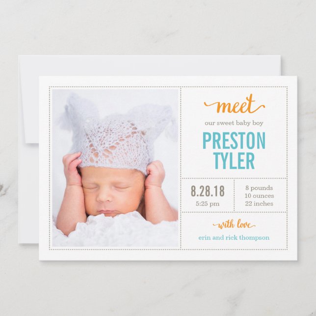 MEET HIM Modern Birth Announcements (Front)