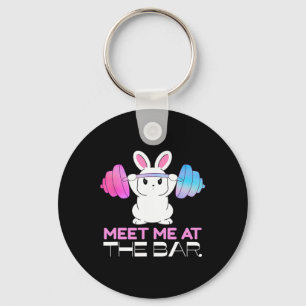 Meet Me At The Bar Barbell Bunny Funny Exercise Wo Keychain