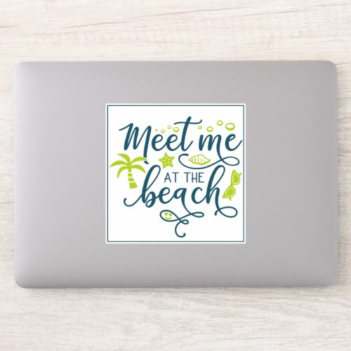 Meet Me at the Beach Navy Blue Lime Green Seashell Sticker