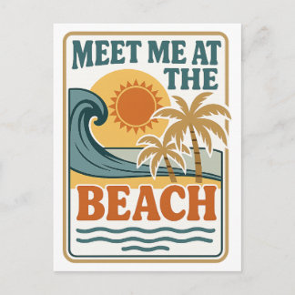 Meet Me At The Beach Retro Vintage Summer Vacation Postcard