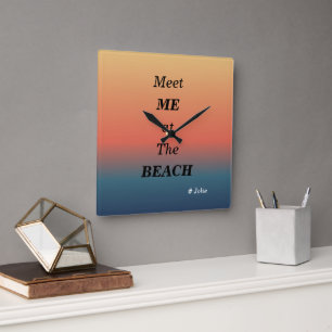 Meet Me At The Beach Summer Beach Sunrise Color Square Wall Clock