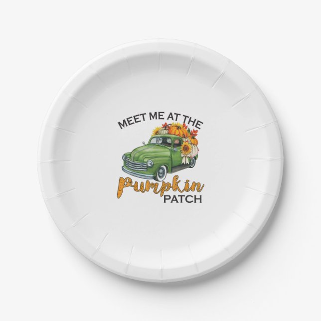 Meet Me At The Pumpkin Patch Pickup Fall Thanksgiv Paper Plates (Front)