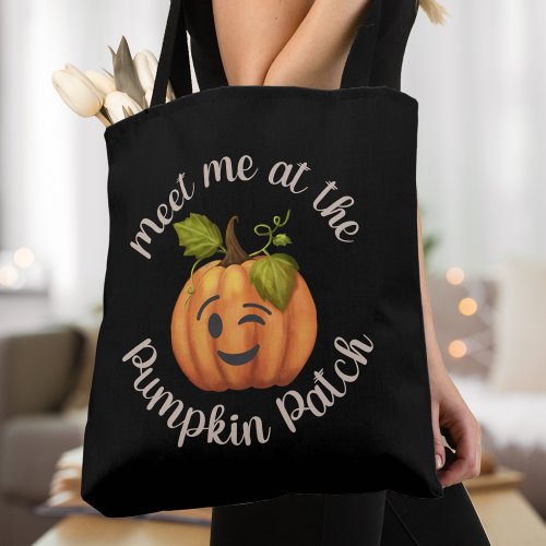 Meet Me At The Pumpkin Patch Winking Pumpkin Fall Tote Bag