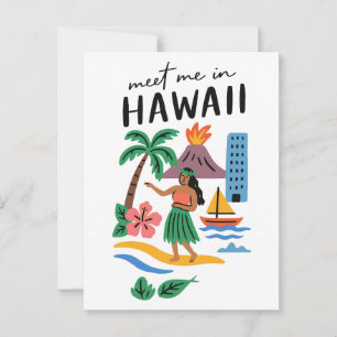 Meet Me In Hawaii Tropical Hula Dancer Beach Postcard