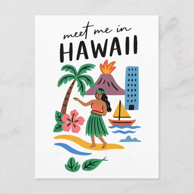 Meet Me In Hawaii Tropical Hula Dancer Beach Postcard (Front)