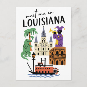 Meet Me In Louisiana Mardi Gras Alligator Jazz Postcard