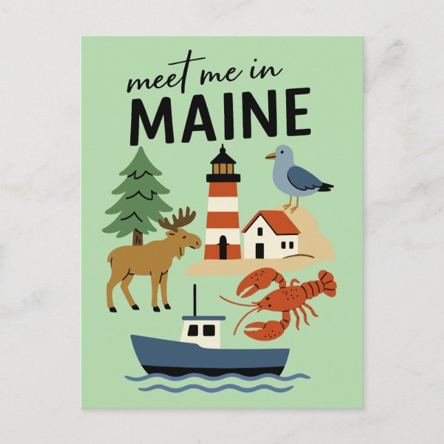Meet Me In Maine Coastal New England Retro Postcard (Front)