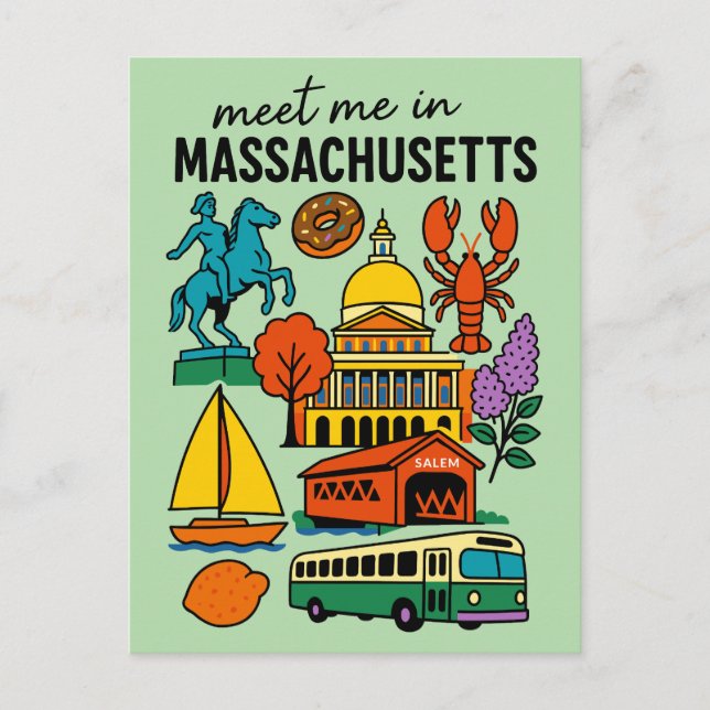 Meet Me In Massachusetts Boston Lobster Retro Postcard (Front)