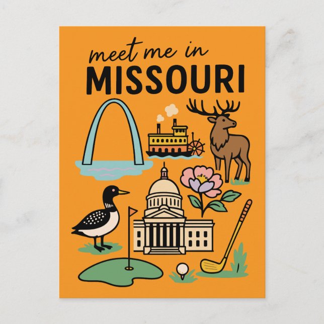 Meet Me In Missouri St. Louis Kansas City Retro Postcard (Front)