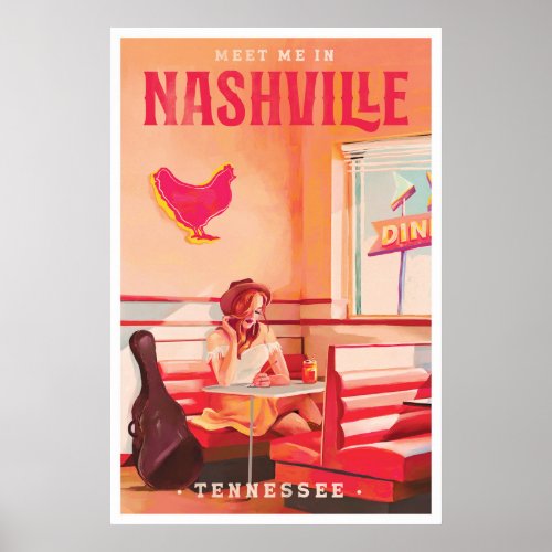 Meet Me In Nashville Vintage Travel Poster