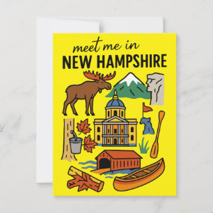 Meet Me In New Hampshire Mountains Retro Icons Postcard