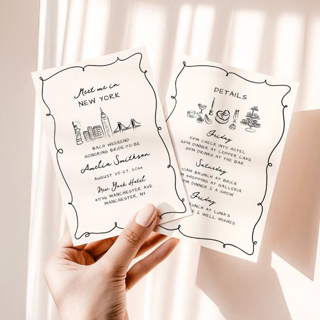 Meet Me In New York Hand Drawn Chic Bachelorette Invitation (Creator Uploaded)