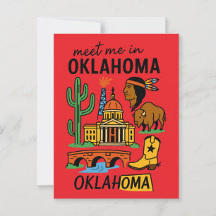 Meet Me In Oklahoma Retro Native American Cowboy Postcard