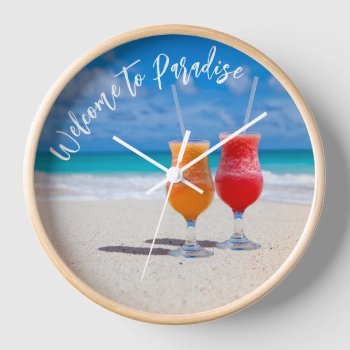 Meet Me In Paradise Beach Drinks Woman's Watch Clock by millhill at Zazzle