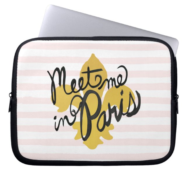 Meet Me in Paris Black and Gold Laptop Sleeve (Front)