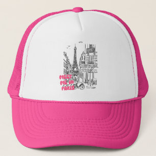 Meet Me in Paris – Cute Pink Font & Eiffel Tower Trucker Hat