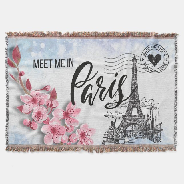 Meet Me in Paris Fringed Throw Blanket (Front)