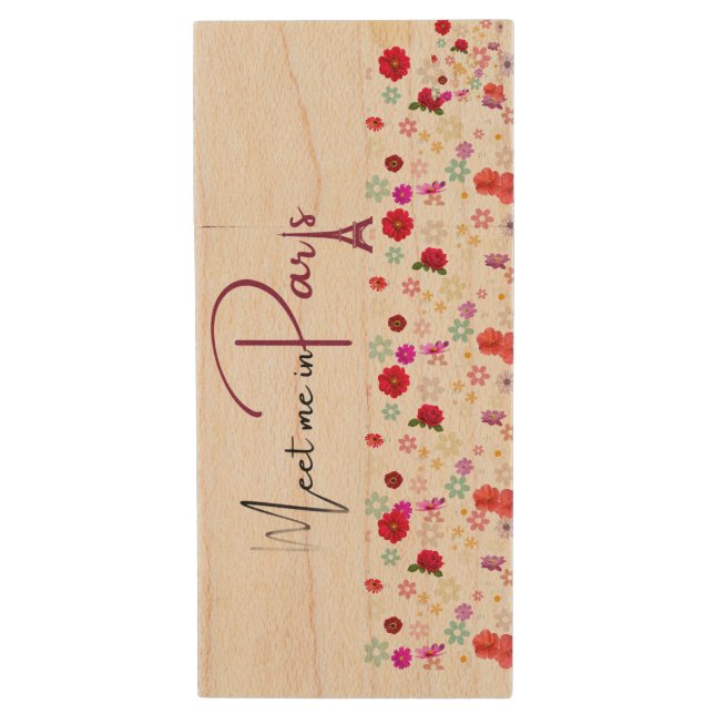 Meet Me in Paris Wood Flash Drive (Front Vertical)