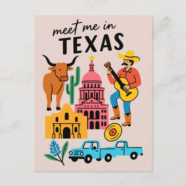 Meet Me In Texas Retro Cowboy Austin Postcard (Front)